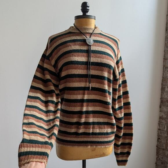 Vintage Sweaters - Vintage Striped Wool Knit Sweater Oversize Grandpa Sweater Crewneck Top Medium